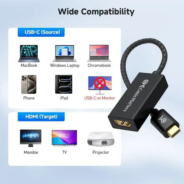 Alt view image 7 of 7 - Braided Aluminum USB C to HDMI Adapter, Support 4K 60Hz, 2K 144Hz and HDR (HDMI to USB C Adapter) in Matte Black for iPhone 16/15 Pro Max Plus, MacBook, Dell XPS, Surface Pro