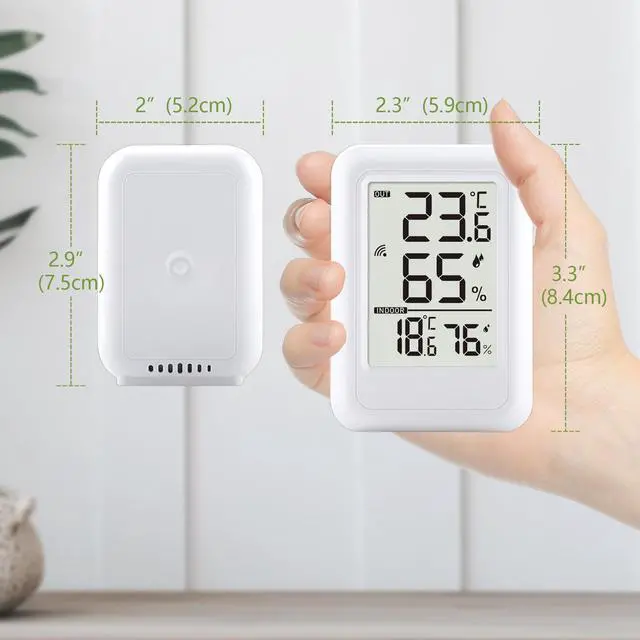 Alt view image 2 of 7 - Indoor Outdoor Thermometer Hygrometer Wireless, Temperature Humidity Monitor with 330FT Range Remote Sensor, Max/Min Record, / Switch for Home, Office,Greenhouse, Baby Room (Type B)