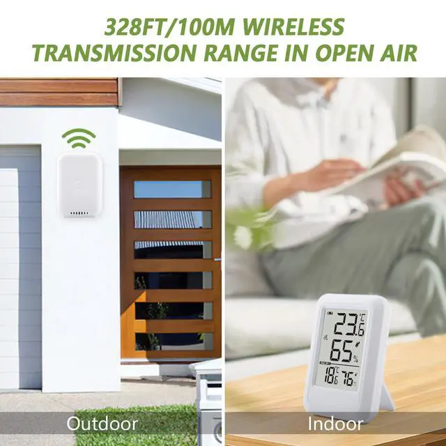 Alt view image 3 of 7 - Indoor Outdoor Thermometer Hygrometer Wireless, Temperature Humidity Monitor with 330FT Range Remote Sensor, Max/Min Record, / Switch for Home, Office,Greenhouse, Baby Room (Type B)