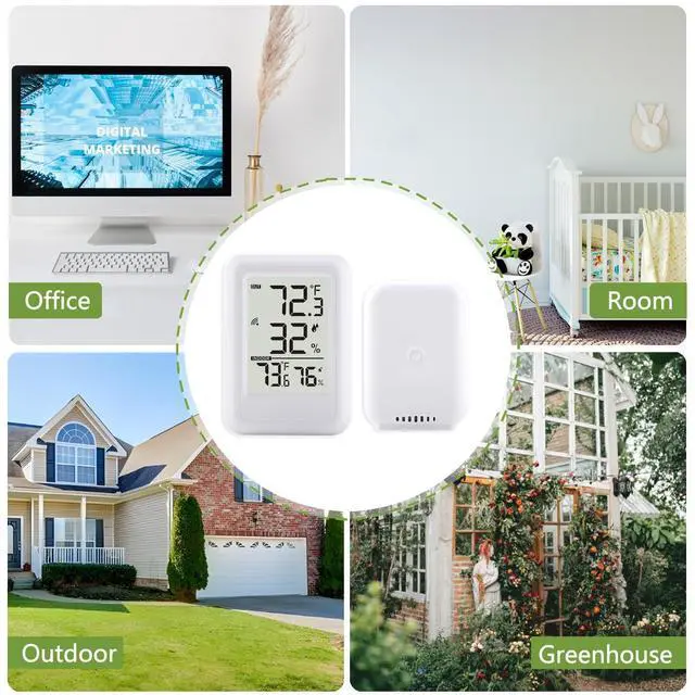 Alt view image 6 of 7 - Indoor Outdoor Thermometer Hygrometer Wireless, Temperature Humidity Monitor with 330FT Range Remote Sensor, Max/Min Record, / Switch for Home, Office,Greenhouse, Baby Room (Type B)