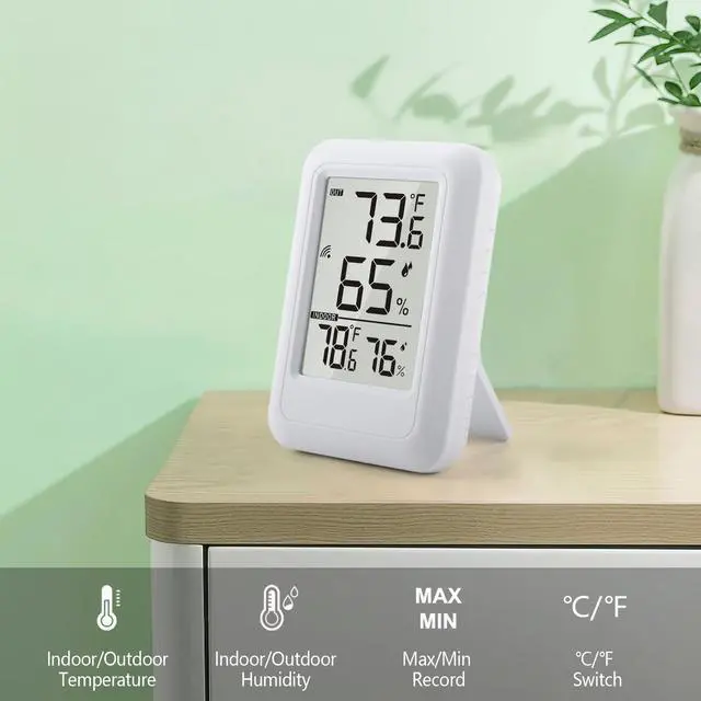 Alt view image 5 of 7 - Indoor Outdoor Thermometer Hygrometer Wireless, Temperature Humidity Monitor with 330FT Range Remote Sensor, Max/Min Record, / Switch for Home, Office,Greenhouse, Baby Room (Type B)