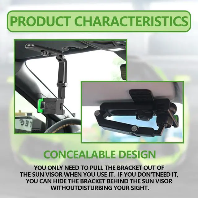 Alt view image 7 of 7 - Sun Visor Car Phone Holder, 360° Rearview Phone Holder for Car Sun Visor, Retractable Car Phone Mount Compatible with iPhone/Android/Samsung