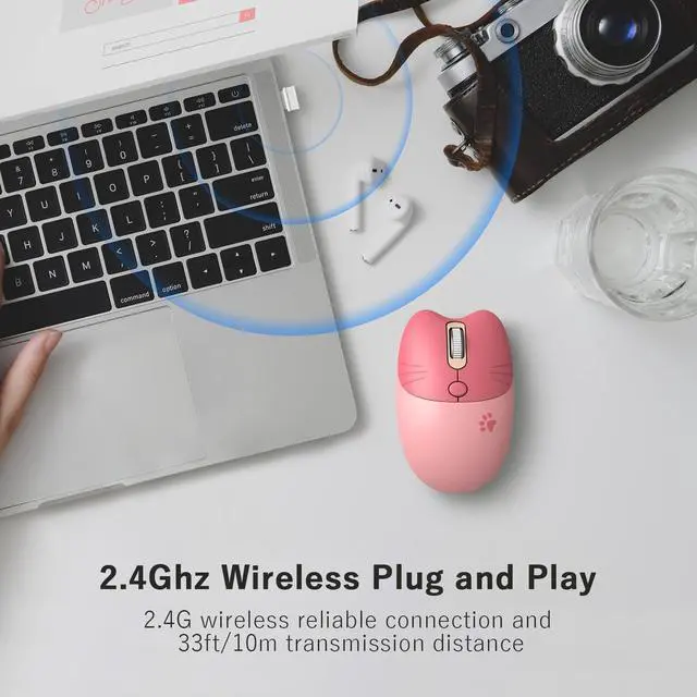 Alt view image 2 of 6 - Wireless Compact Silent Mouse with Cute Cat Designs, 2.4GHz Plug and Play Wireless Opatical Mouse with USB Nano Receiver for Laptop/PC/Computer (Pink Cat)