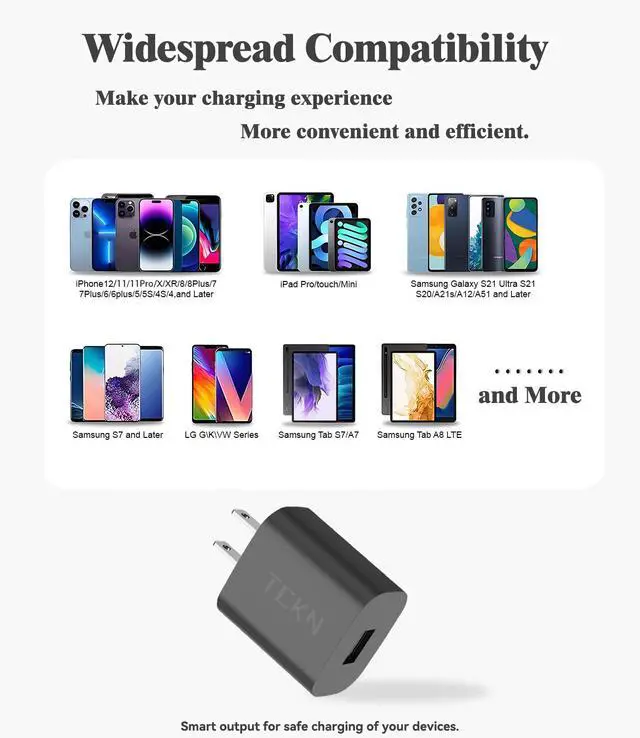 Alt view image 2 of 7 - USB Wall Charger 5V 2A Power Adapter for iPhone, iPad, Samsung, Tablet, iPod, Kindle and More (Black 2Pack)