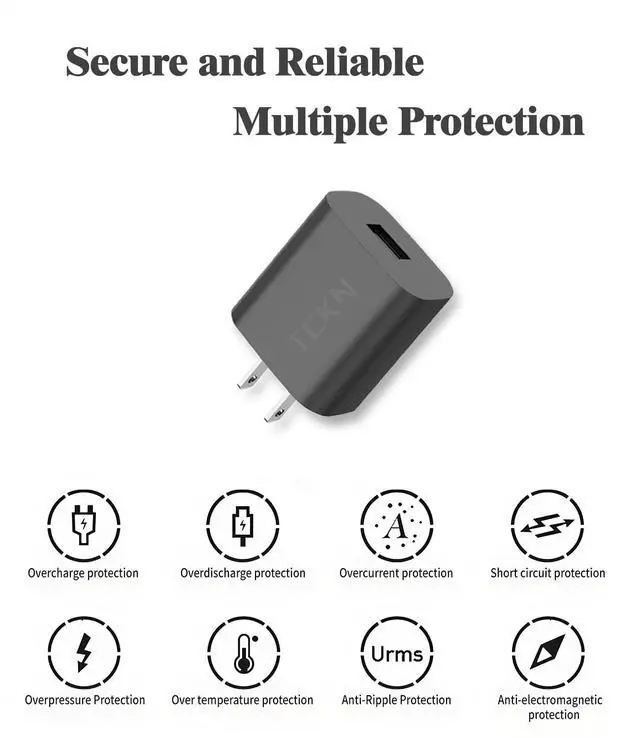 Alt view image 5 of 7 - USB Wall Charger 5V 2A Power Adapter for iPhone, iPad, Samsung, Tablet, iPod, Kindle and More (Black 2Pack)