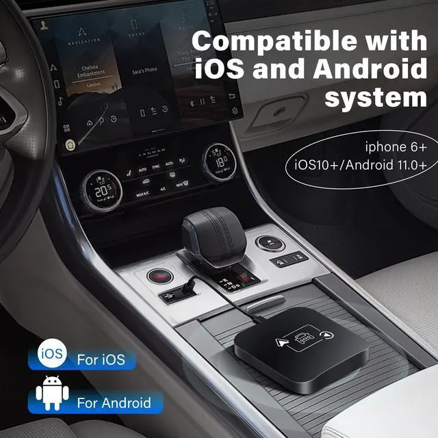 Alt view image 6 of 7 - Wireless CarPlay Adapter 2 IN 1 Plug and Play Wired to Wireless Car Play Adapter Android Auto Dongle, Aux Compatible All Car Models Smart Carplay Box Support iPhone 6+/iOS 10+/Android 11.0+
