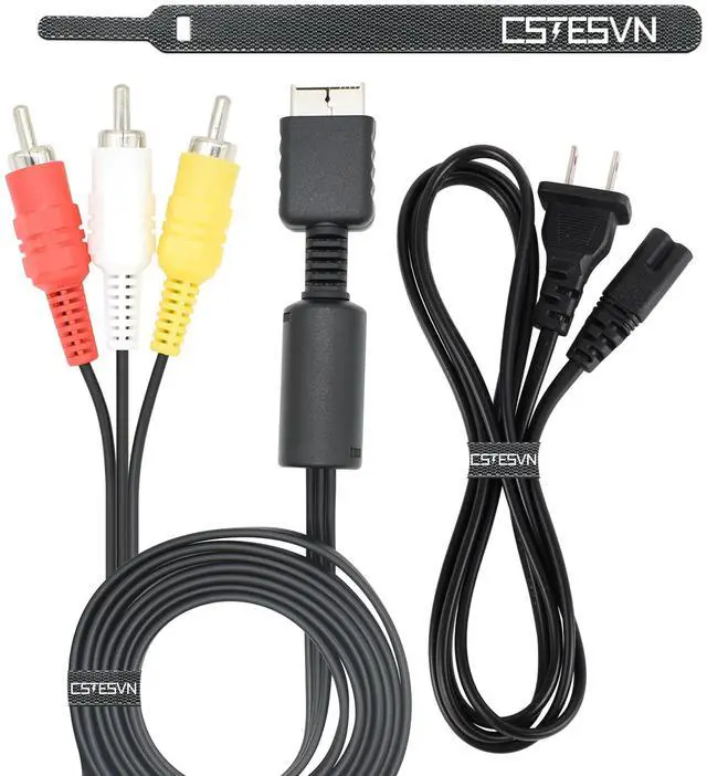 Main image of Power Cord and AV Cable for PS1 PS2 PS3, AC Power Cord and AV Cable Compatible with PlayStation 1 2 3, 2 Prong Charger Adapter & Audio Video RCA Replacement Set