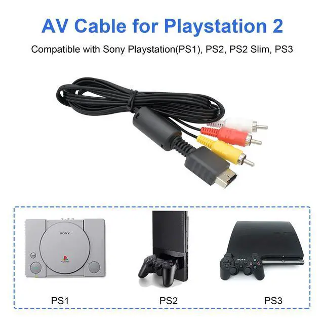 Alt view image 2 of 7 - Power Cord and AV Cable for PS1 PS2 PS3, AC Power Cord and AV Cable Compatible with PlayStation 1 2 3, 2 Prong Charger Adapter & Audio Video RCA Replacement Set