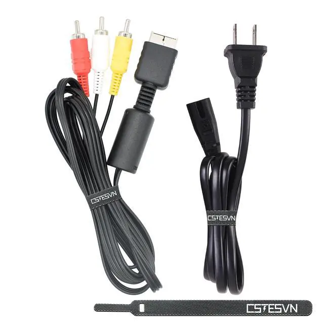 Alt view image 7 of 7 - Power Cord and AV Cable for PS1 PS2 PS3, AC Power Cord and AV Cable Compatible with PlayStation 1 2 3, 2 Prong Charger Adapter & Audio Video RCA Replacement Set
