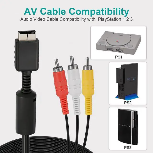Alt view image 3 of 7 - Power Cord and AV Cable for PS2 PS1, 2 Prong AC Power Cord and Audio Video Cable Compatible with PlayStation 1 2 Fat Console Replacement Set