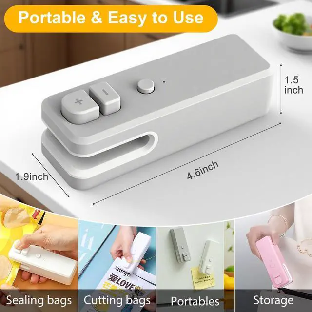 Alt view image 2 of 7 - Bag Sealer 2 in 1 Mini Bag Sealer Heat Sealer and Cutter Rechargeable Chip Bag Sealer for Snacks Lithium battery bag resealer for chip bags portable sealer kitchen food packaging seal