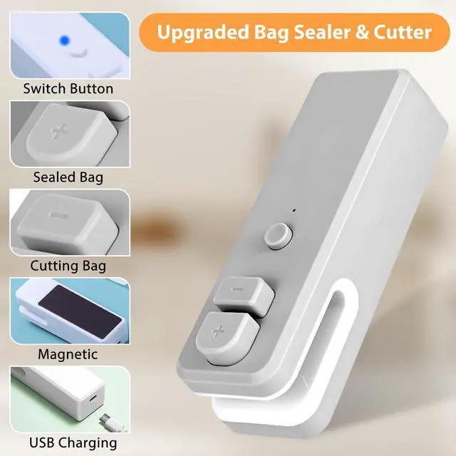 Alt view image 3 of 7 - Bag Sealer 2 in 1 Mini Bag Sealer Heat Sealer and Cutter Rechargeable Chip Bag Sealer for Snacks Lithium battery bag resealer for chip bags portable sealer kitchen food packaging seal