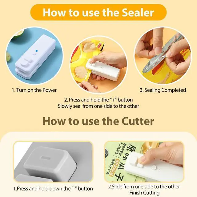 Alt view image 5 of 7 - Bag Sealer 2 in 1 Mini Bag Sealer Heat Sealer and Cutter Rechargeable Chip Bag Sealer for Snacks Lithium battery bag resealer for chip bags portable sealer kitchen food packaging seal