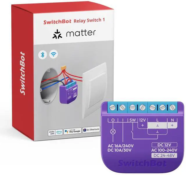 Main image of WiFi Switch Compatible with Alexa/Apple Home/Google Home/Matter (Hub Required), Power-Measuring Relay Switch Module with Integrated Bluetooth Repeater and Dry Contact, 2.4 GHz, 16 A