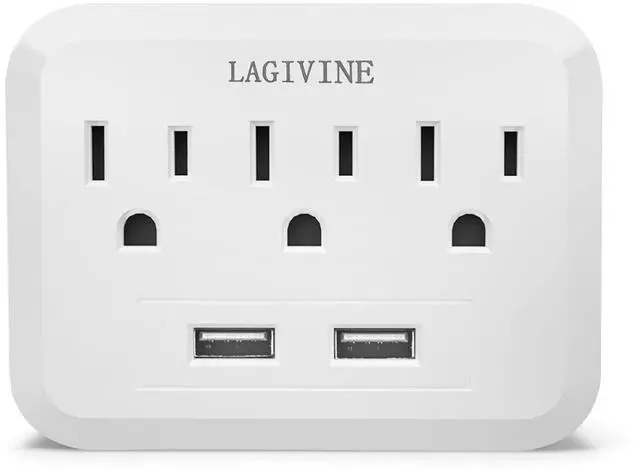 Main image of USB Wall Power Strip, 3 Outlet Extender with 2 USB Ports Outlet Adapter, Multi Plug Outlet Splitter for Travel, Home Office Accessories (White)