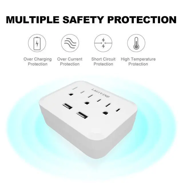 Alt view image 5 of 7 - USB Wall Power Strip, 3 Outlet Extender with 2 USB Ports Outlet Adapter, Multi Plug Outlet Splitter for Travel, Home Office Accessories (White)