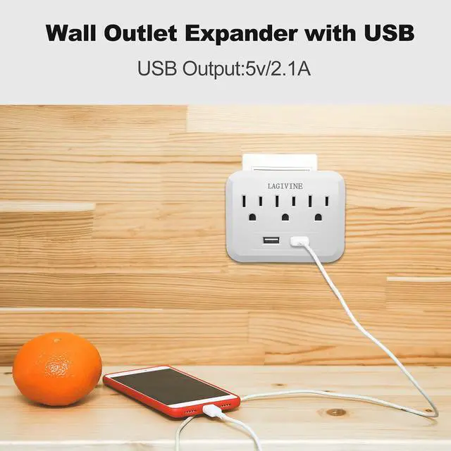 Alt view image 4 of 7 - USB Wall Power Strip, 3 Outlet Extender with 2 USB Ports Outlet Adapter, Multi Plug Outlet Splitter for Travel, Home Office Accessories (White)