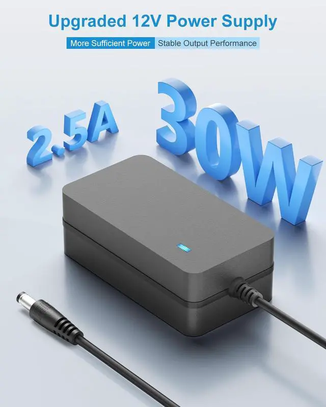 Alt view image 2 of 7 - 12V DC Power Supply 2.5A AC Adapter 100-240V to 12 Volt Transformer 2.5Amp 2A 6.4FT 12V Power Supply Cord 5.5 x 2.5mm with Wiring Terminal for LED Light CCTV Security Camera PC Monitor Router