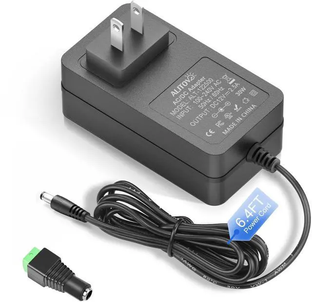 Main image of 12V DC Power Supply 2.5A AC Adapter 100-240V to 12 Volt Transformer 2.5Amp 2A 6.4FT 12V Power Supply Cord 5.5 x 2.5mm with Wiring Terminal for LED Light CCTV Security Camera PC Monitor Router