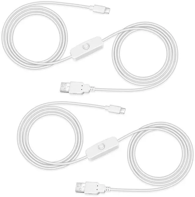 Main image of 2Pcs 6.6FT 5V USB Type C Switch Extension Cable, USB A to Type C Male Power USB Charging Cord Adapter Connector with On Off Switch Cable for Lamp/5V Fan, LED Strip Lighting(White, 2Pcs)