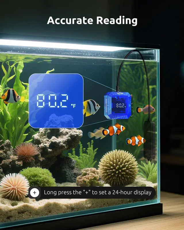 Alt view image 2 of 7 - Aquarium Thermometer Submersible, Digital Fish Tank Thermometers with USB for GlassTank, Aquariums Temperature Gauge ±1 Accurate, Suitable for Fish, Turtle, Saltwater or Freshwater, 6.56ft Power Cord