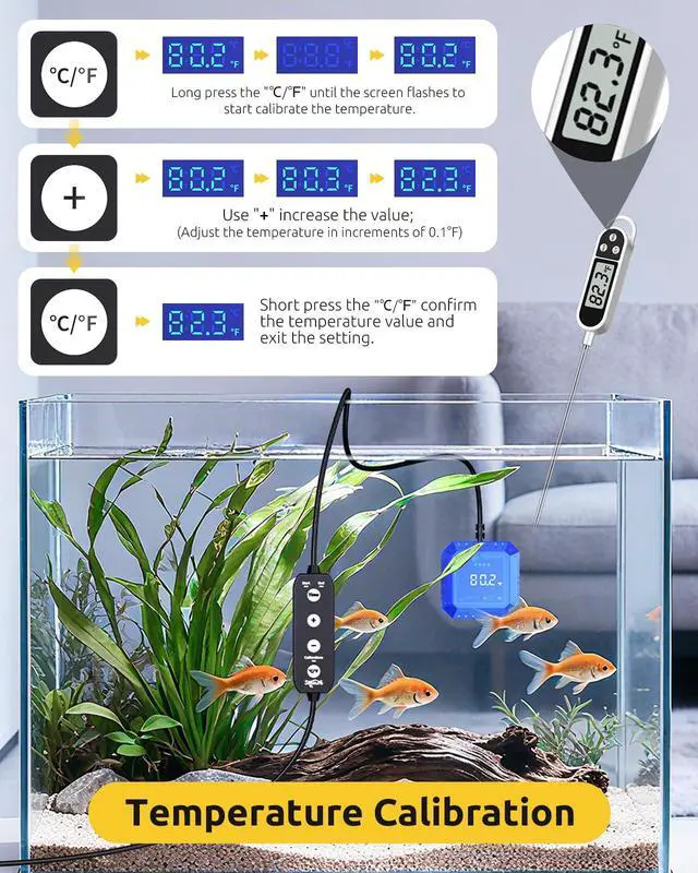 Alt view image 3 of 7 - Aquarium Thermometer Submersible, Digital Fish Tank Thermometers with USB for GlassTank, Aquariums Temperature Gauge ±1 Accurate, Suitable for Fish, Turtle, Saltwater or Freshwater, 6.56ft Power Cord
