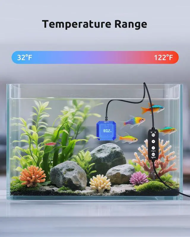 Alt view image 5 of 7 - Aquarium Thermometer Submersible, Digital Fish Tank Thermometers with USB for GlassTank, Aquariums Temperature Gauge ±1 Accurate, Suitable for Fish, Turtle, Saltwater or Freshwater, 6.56ft Power Cord
