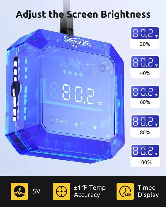 Alt view image 6 of 7 - Aquarium Thermometer Submersible, Digital Fish Tank Thermometers with USB for GlassTank, Aquariums Temperature Gauge ±1 Accurate, Suitable for Fish, Turtle, Saltwater or Freshwater, 6.56ft Power Cord
