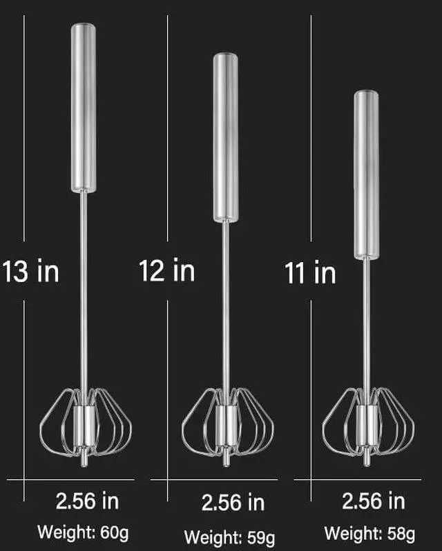 Alt view image 2 of 7 - 2 PCS Stainless Steel Semi-Automatic Whisk, Hand Push Rotary Whisk Blender, Versatile Milk Frother for Blending, Whisking, Stirring (12 Inch)