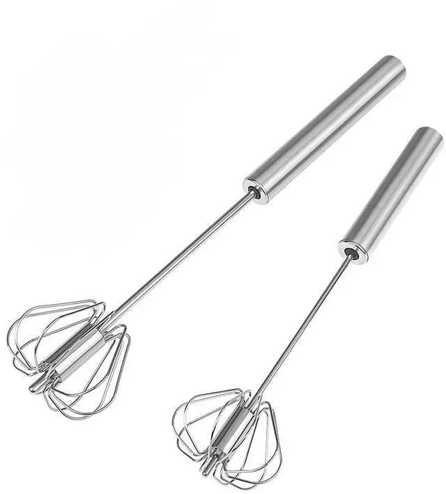 Main image of 2 PCS Stainless Steel Semi-Automatic Whisk, Hand Push Rotary Whisk Blender, Versatile Milk Frother for Blending, Whisking, Stirring (12 Inch)