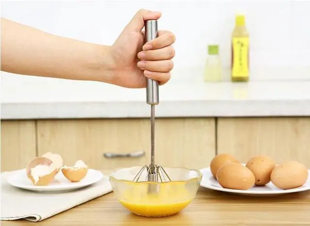 Alt view image 7 of 7 - 2 PCS Stainless Steel Semi-Automatic Whisk, Hand Push Rotary Whisk Blender, Versatile Milk Frother for Blending, Whisking, Stirring (12 Inch)