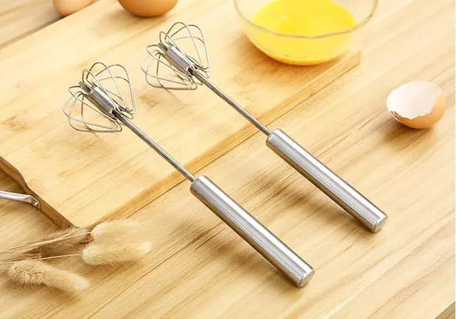 Alt view image 6 of 7 - 2 PCS Stainless Steel Semi-Automatic Whisk, Hand Push Rotary Whisk Blender, Versatile Milk Frother for Blending, Whisking, Stirring (12 Inch)