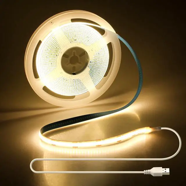 Main image of 13.12FT/4M USB COB LED Strip Lights Warm White LED TV Backlight with Strong Self-Adhesive Flexible for Bedroom Shelves Bedframe Headboard Closet Wardrobe Display Case 320LEDs/M 3000K 8MM Width