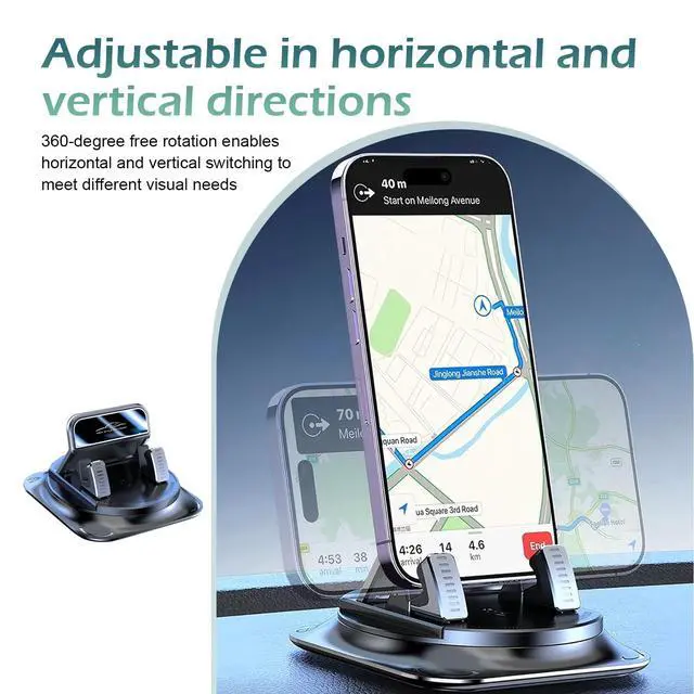 Alt view image 7 of 7 - Car Dashboard Phone Holder, Anti-Slip Grips & One-Hand Operation Cell Phone Holder, 360 Degree Adjustable Dashboard Navigation Mount, Universal for Most Cars (Black)