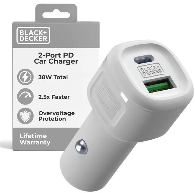 Main image of USB C Car Charger, Compact 38W 2-Port, LED Indicator Type C Charger with Power Delivery/Quick Charge, Compatible with iPhone 17 16 15 14 13 Series, Pixel 3 2 XL, iPad Pro, More