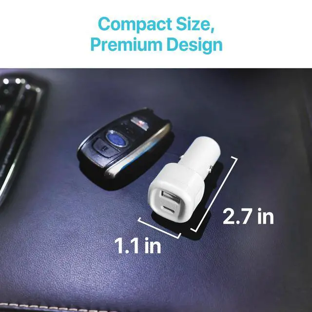 Alt view image 6 of 7 - USB C Car Charger, Compact 38W 2-Port, LED Indicator Type C Charger with Power Delivery/Quick Charge, Compatible with iPhone 17 16 15 14 13 Series, Pixel 3 2 XL, iPad Pro, More