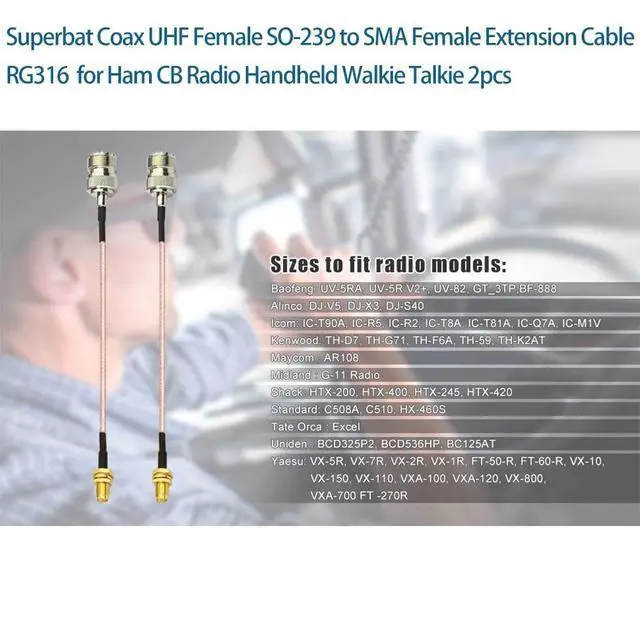 Alt view image 4 of 6 - Coax UHF Female SO-239 to SMA Female Adapter Extension Cable RG316 12" for Baofeng CB Radio Handheld Walkie Talkie 2pcs