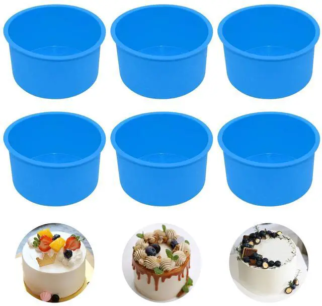Main image of Silicone Mini Round Cake Molds, 4 Inch, Blue, Reusable, Non-Stick, Microwave, Oven, Freezer Safe