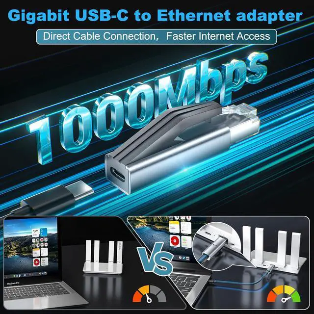Alt view image 2 of 7 - USB C to Ethernet Adapter, Portable 1Gbps Gigabit RJ45 to Type-C, ethernet to USB c, Compatible with Daily Charging Cables, MacBook Pro/Air Switch XPS iPad iPhone 15 and Above ethernet Adapter