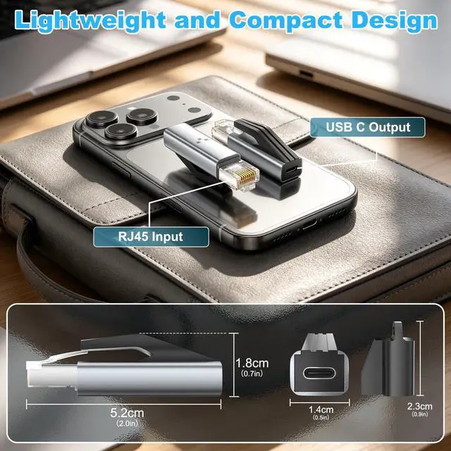 Alt view image 7 of 7 - USB C to Ethernet Adapter, Portable 1Gbps Gigabit RJ45 to Type-C, ethernet to USB c, Compatible with Daily Charging Cables, MacBook Pro/Air Switch XPS iPad iPhone 15 and Above ethernet Adapter