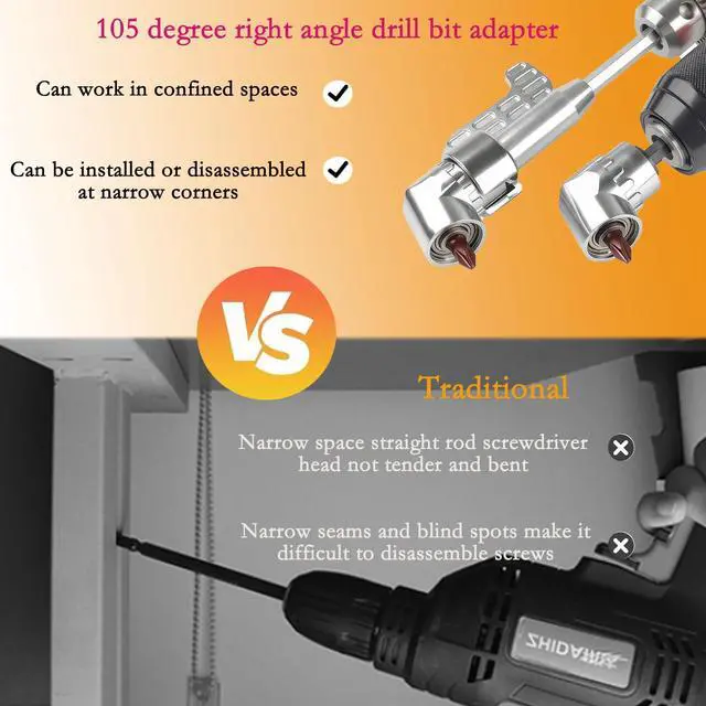 Alt view image 4 of 6 - 2026 new angular tool screw holder, 105 degree right angle drill bit holder, with multifunctional elbow screwdriver head set, suitable for working in narrow spaces (long)