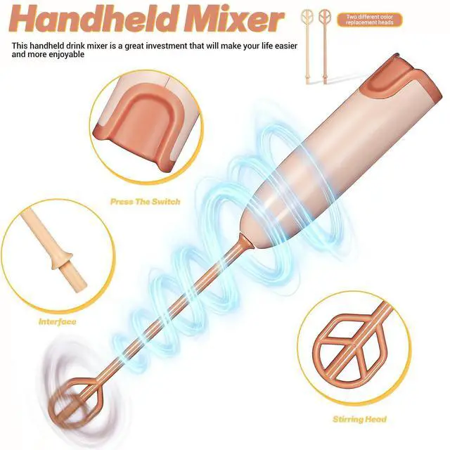Alt view image 2 of 7 - Handheld Electric Baby Formula Mixer - 2 Stirring Sticks, Ideal for Bottle, Protein Powder, Coffee - Portable for Travel, Office & Home (Brown)