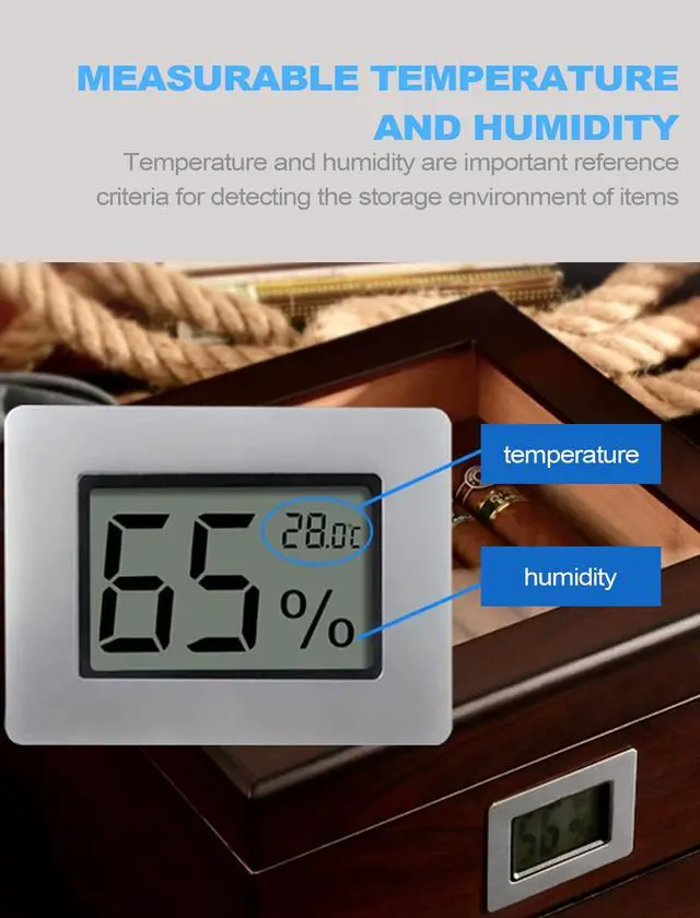 Alt view image 7 of 7 - Mini Hygrometer Thermometer, Cigar Embedded Design LCD Electronic Digital Indoor Humidity Gauge Monitor for Cigar Box, Guitar Case, Jars, Wine Cabinet, Greenhouse, Cellar