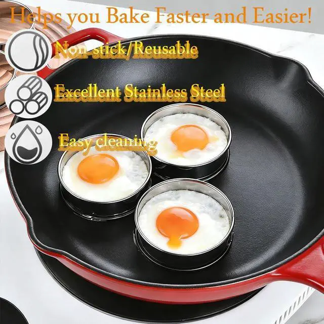 Alt view image 4 of 7 - 8-Pieces English Muffin Rings 4 Inch Crumpet Rings Stainless Steel Double Rolled Nonstick Metal Round Tart Ring Molds for Cookie Cooking Baking