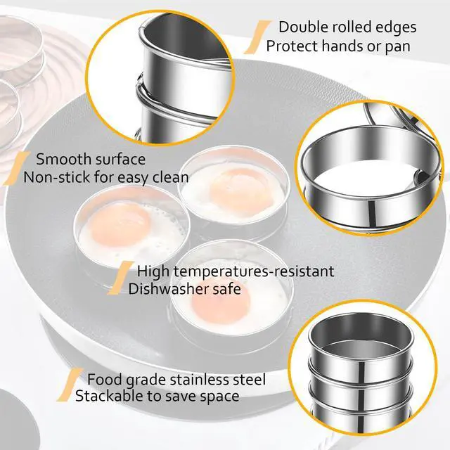 Alt view image 3 of 7 - 8-Pieces English Muffin Rings 4 Inch Crumpet Rings Stainless Steel Double Rolled Nonstick Metal Round Tart Ring Molds for Cookie Cooking Baking