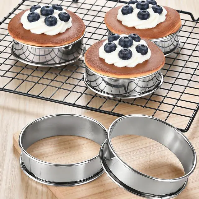 Alt view image 5 of 7 - 8-Pieces English Muffin Rings 4 Inch Crumpet Rings Stainless Steel Double Rolled Nonstick Metal Round Tart Ring Molds for Cookie Cooking Baking