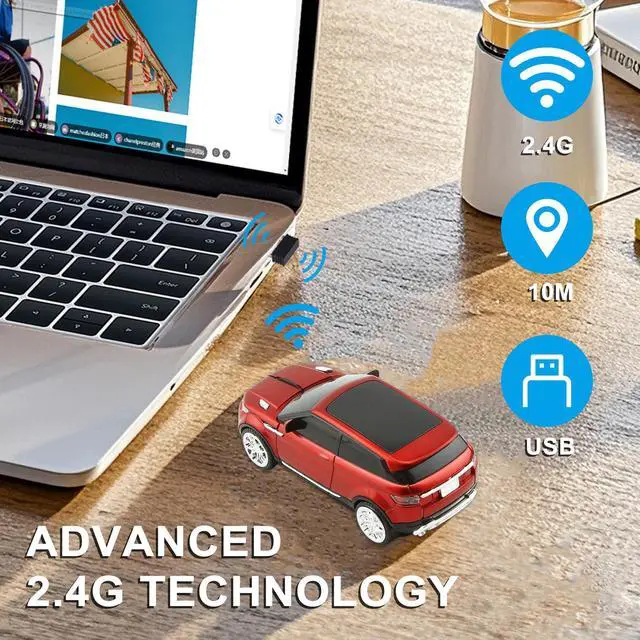 Alt view image 2 of 7 - Cool SUV Car Shaped Wireless Mouse 1600 DPI Optical Cordless Mice with USB Receiver for Office School Travel for PC Computer Laptop Gift (Red-1 Pack)