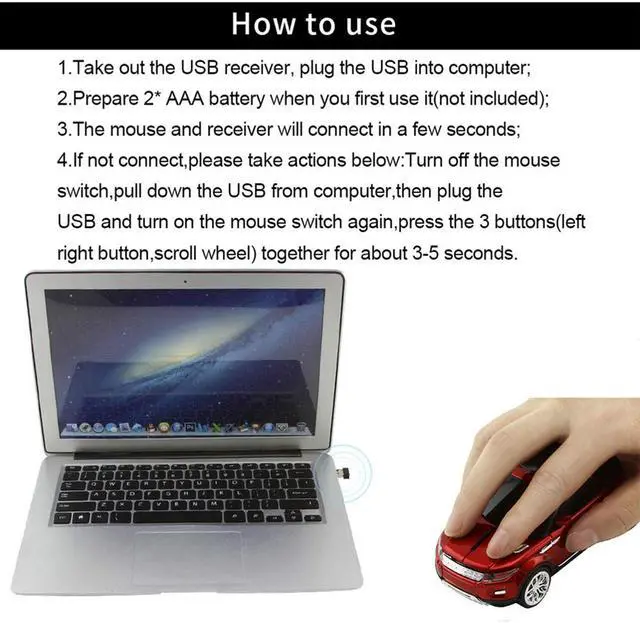 Alt view image 6 of 7 - Cool SUV Car Shaped Wireless Mouse 1600 DPI Optical Cordless Mice with USB Receiver for Office School Travel for PC Computer Laptop Gift (Red-1 Pack)