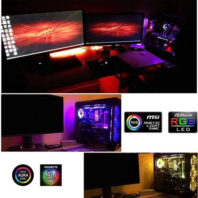 Alt view image 6 of 6 - LED RGB PC Light Strip 3PCs 19.7in RGB LED Strip for 12V 4-Pin RGB LED headers for ASUS Aura Sync, Gigabyte RGB Fusion, MSI Mystic Light, ASRock RGB