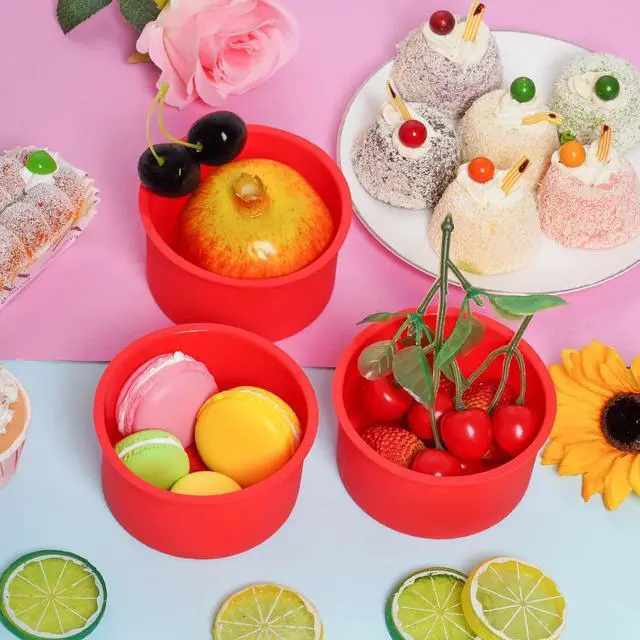 Alt view image 4 of 7 - 12pcs Silicone Cake Mold Baking Round Cake Molds 4 Inch Non-Stick Baking Pan Kitchen Silicone Cake Molds for Baking(Red, 4inch)